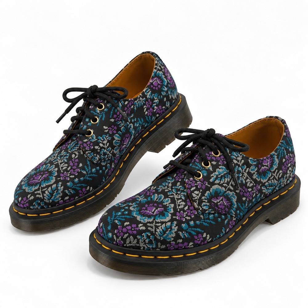 Dr. Martens 1461 Floral Jaquard Oxford Shoes 5 Black Purple Blue